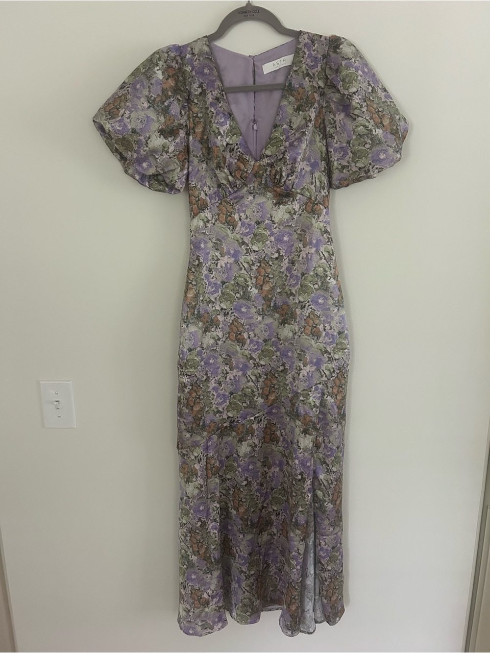 ASTR The Label Purple Floral Puff Sleeve Dress XS